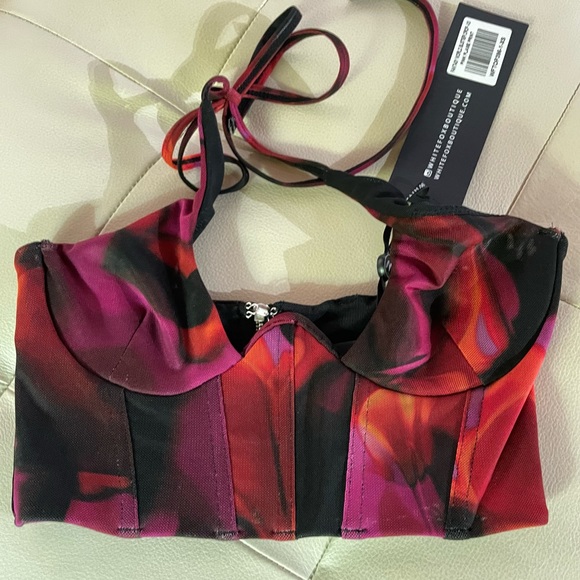 White Fox Fantasy World Bustier Pink Flame Print - Picture 3 of 5